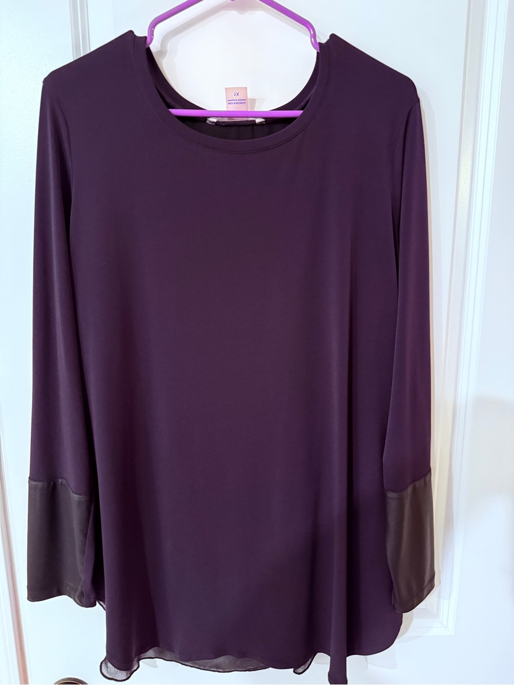 Peter Nygard Plum Long-Sleeve Blouse with Faux-Leather Cuffs